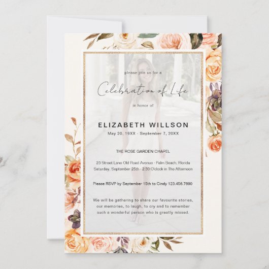 秋のフローラお祝いの生活葬儀写真 招待状 (正面)