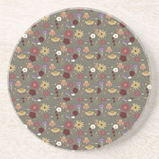 秋のフローラが緑の背景を受け入れ コースター (正面)