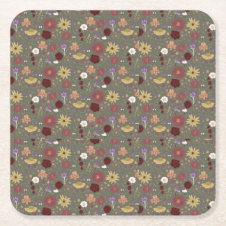 秋のフローラが緑の背景を受け入れ スクエアペーパーコースター