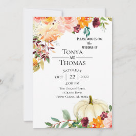 秋のフローラとカボチャ結婚の 招待状