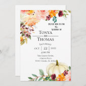 秋のフローラとカボチャ結婚の 招待状 (正面/裏面)