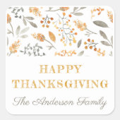 秋のフローラと果実の幸せな感謝祭 スクエアシール (正面)