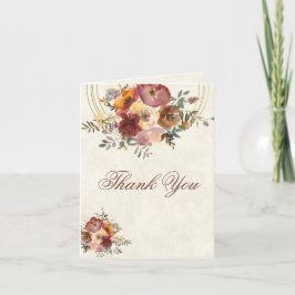 秋のフローラと金ゴールド結婚の サンキューカード