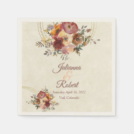 秋のフローラと金ゴールド結婚の スタンダードカクテルナプキン