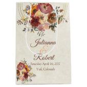 秋のフローラと金ゴールド結婚の ミディアムペーパーバッグ (正面)