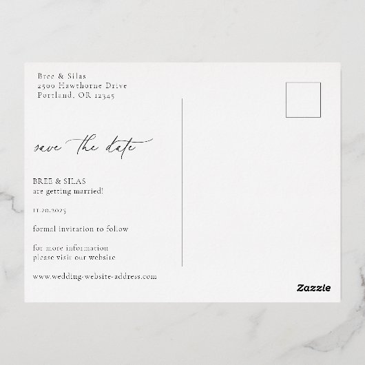 秋のフローラの日付のフォイル発表を保存 箔招待状ポストカード (裏面)