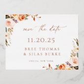 秋のフローラの日付のフォイル発表を保存 箔招待状ポストカード (正面)