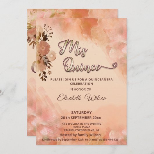 秋のフローラはオレンジ色の水色の香りを赤くした 招待状 (正面/裏面)