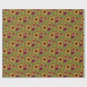 秋のフローラひまわりフィールドオンオリーブグリーン ラッピングペーパー (フラット)