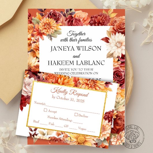 秋のフローラウェディングRSVPカード 出欠カード