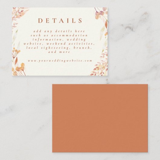 秋のフローラウォーターカラー結婚ボホ自然 エンクロージャーカード (正面/裏面)