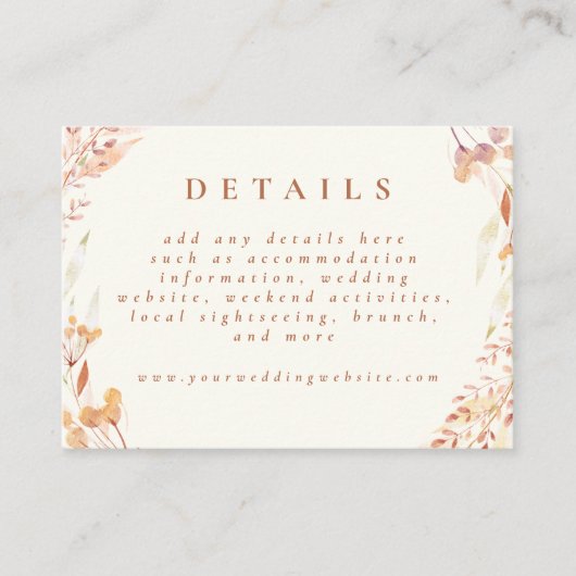 秋のフローラウォーターカラー結婚ボホ自然 エンクロージャーカード (正面)