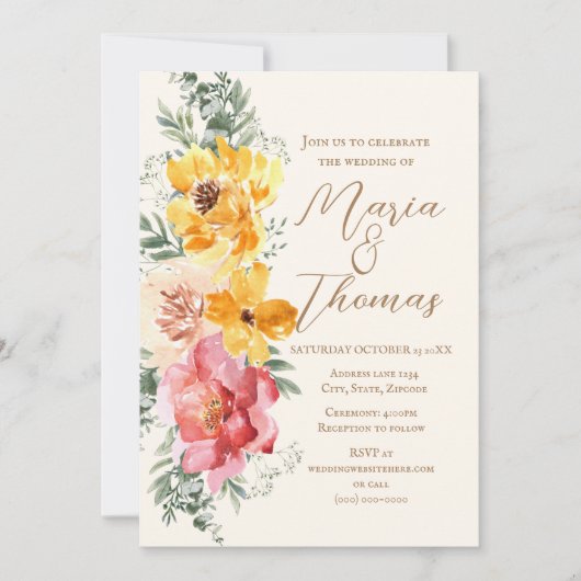 秋のフローラエレガントフラワー結婚式招待状 招待状 (正面)