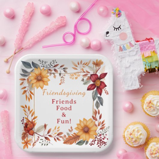 秋のフローラエレガントフレームで親しみやすいディナー ペーパープレート (パーティー)