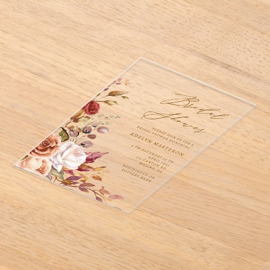 秋のフローラエレガントブライダルシャワー招待 アクリル招待状 (レイダウン)