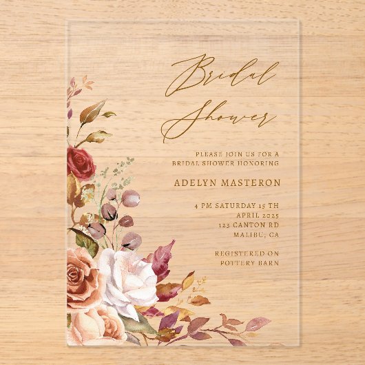 秋のフローラエレガントブライダルシャワー招待 アクリル招待状 (正面)