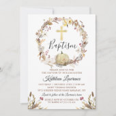 秋のフローラエレガントリースカボチャ秋バプテスマ 招待状 (正面)