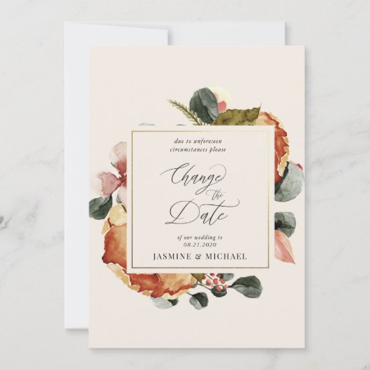 秋のフローラエレガント日付の変更招待状 招待状 (正面)