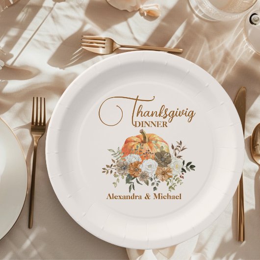 秋のフローラカボチャ感謝祭ディナー ペーパープレート