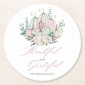 秋のフローラカボチャ感謝祭 ラウンドペーパーコースター (正面)