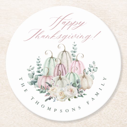 秋のフローラカボチャ感謝祭 ラウンドペーパーコースター (正面)