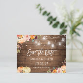 秋のフローラカボチャ文字列ライト日付を保存 インビテーションポストカード (スタンド正面)