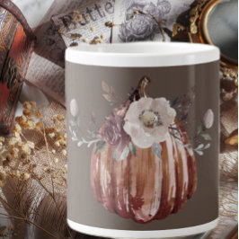 秋のフローラカボチャ茶色、テラコッタ、プラム ジャンボコーヒーマグカップ