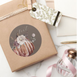 秋のフローラカボチャ茶色、テラコッタ、プラム ラウンドシール