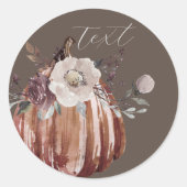 秋のフローラカボチャ茶色、テラコッタ、プラム ラウンドシール (正面)