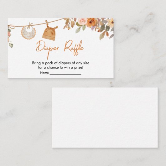 秋のフローラカボチャ赤ちゃんシャワーおむつラッフル エンクロージャーカード (正面/裏面)