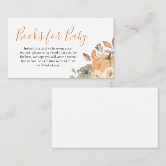 秋のフローラカボチャ赤ちゃんシャワーブックベビー エンクロージャーカード (正面/裏面)