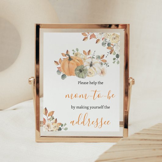 秋のフローラカボチャ赤ちゃんシャワー封筒ステーション ポスター