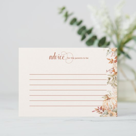 秋のフローラカボチャ赤ちゃんシャワー アドバイスカード (スタンド正面)