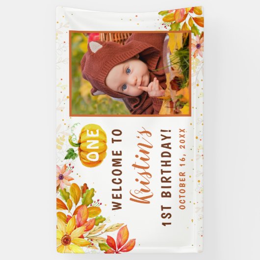 秋のフローラカボチャ1stバースデーウェルカムフォト 横断幕 (縦)