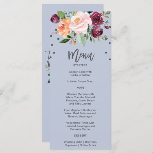 秋のフローラダスティブルーディナーメニューカード メニュー (正面/裏面)