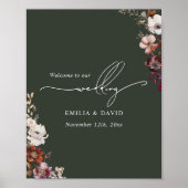 秋のフローラダークグリーン結婚書道 ポスター (正面)