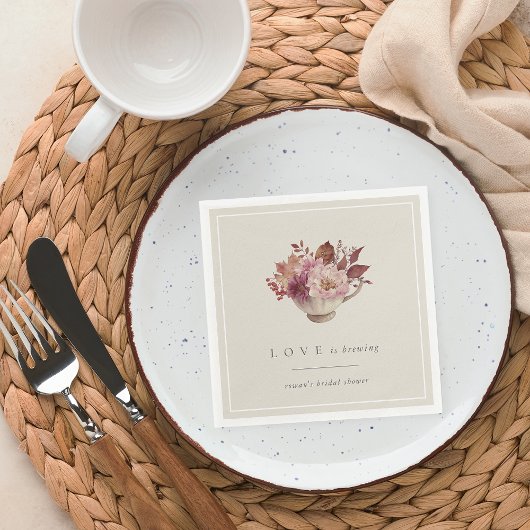 秋のフローラティーカップラブイズブルーイングブライダルシャワー スタンダードカクテルナプキン