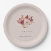 秋のフローラティーカップラブイズブルーイングブライダルシャワー ペーパープレート (正面)