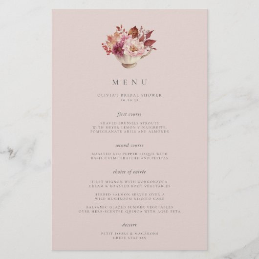 秋のフローラティーカップ秋ブライダルシャワーメニュー (正面)