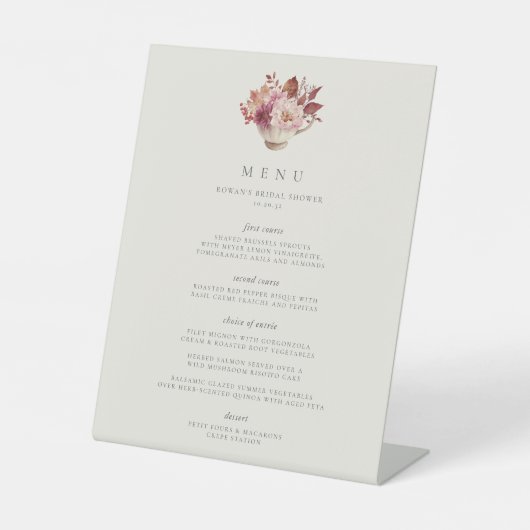秋のフローラティーカップ秋ブライダルシャワーメニュー 台座サイン (正面)