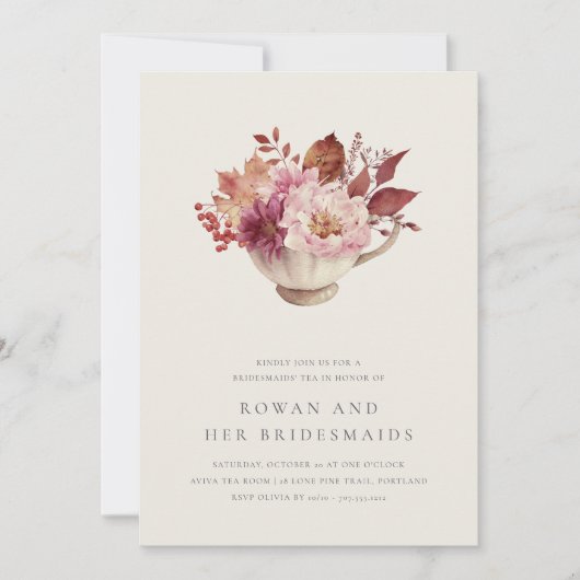 秋のフローラティーカップ秋ブリデスメイドティー 招待状 (正面)