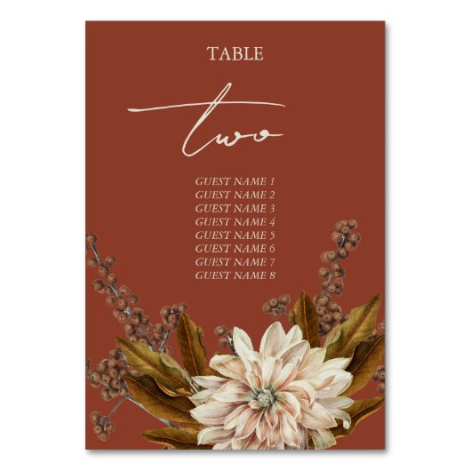 秋のフローラテラコッタウォーターカラー秋の結婚式 テーブルナンバー (正面)