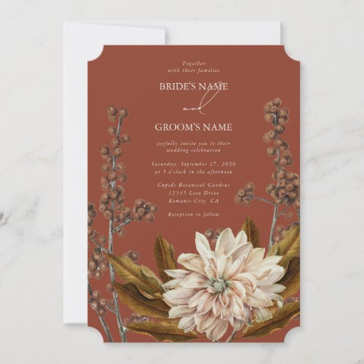 秋のフローラテラコッタウォーターカラー秋の結婚式 招待状 (正面)