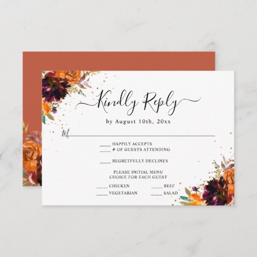 秋のフローラテラコッタ結婚の反応 エンクロージャーカード (正面/裏面)