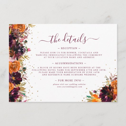 秋のフローラテラコッタ結婚の詳細 エンクロージャーカード (正面)