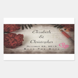 秋のフローラデザイン日付の結婚保存 長方形シール