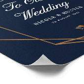 秋のフローラネイビー結婚ブルーの歓迎サイン ポスター (角)