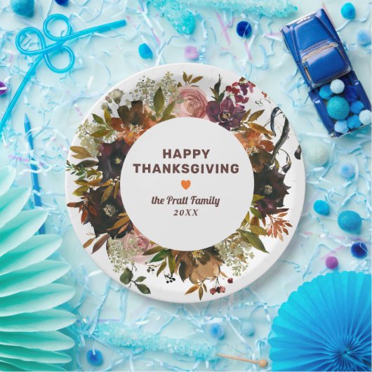 秋のフローラハッピーサンクスギビング ペーパープレート (パーティー)