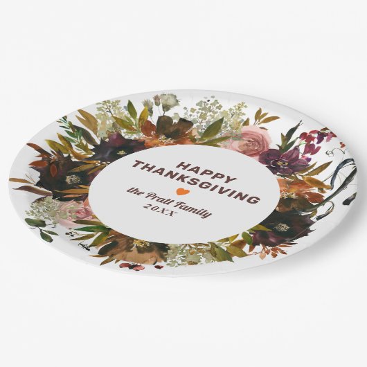 秋のフローラハッピーサンクスギビング ペーパープレート (アングル)