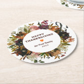 秋のフローラハッピーサンクスギビング ラウンドペーパーコースター (アングル)